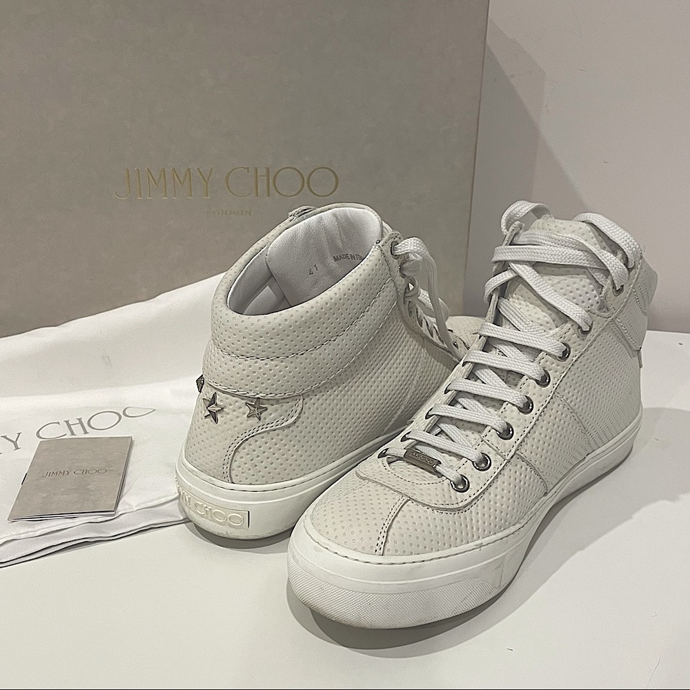 Jimmy Choo NUBUCK HIGH TOP TRAINERS WITH STARS